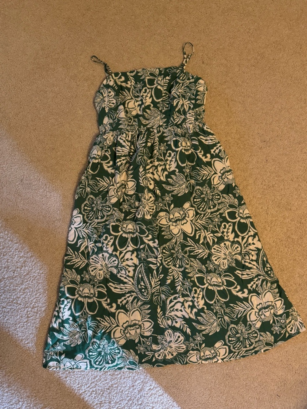 H&M Green and White Patterned Midi Dress